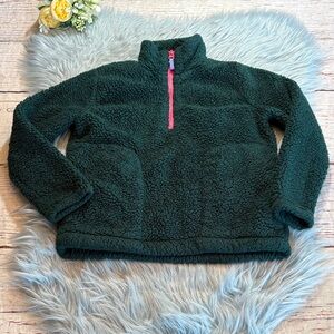 J. Crew Crewcuts Factory Dark Green Fleece Kids Quarter Zip Pullover sz 8